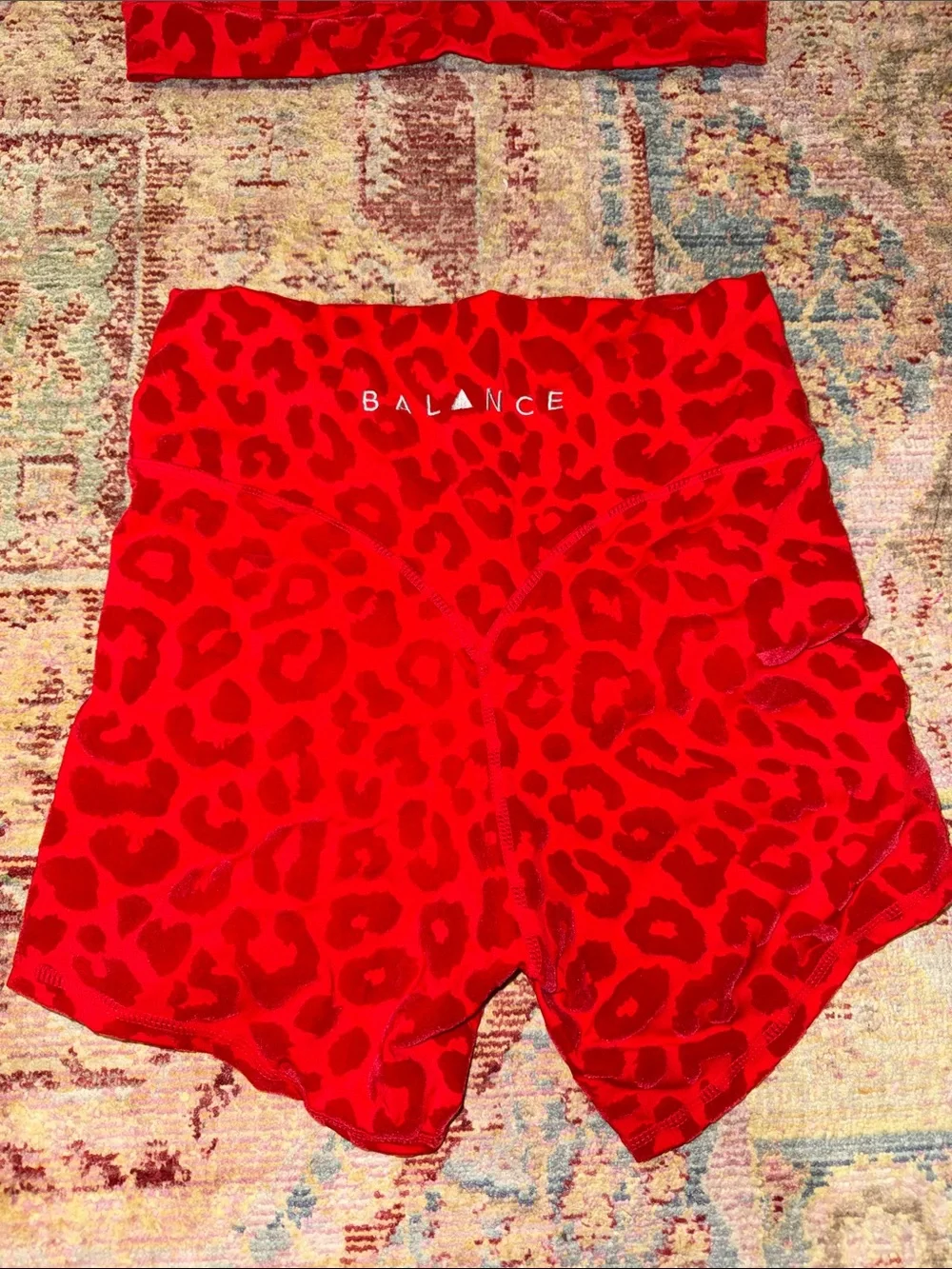 Red Leopard-Print Strappy Bralette and High-Waist Shorts Set